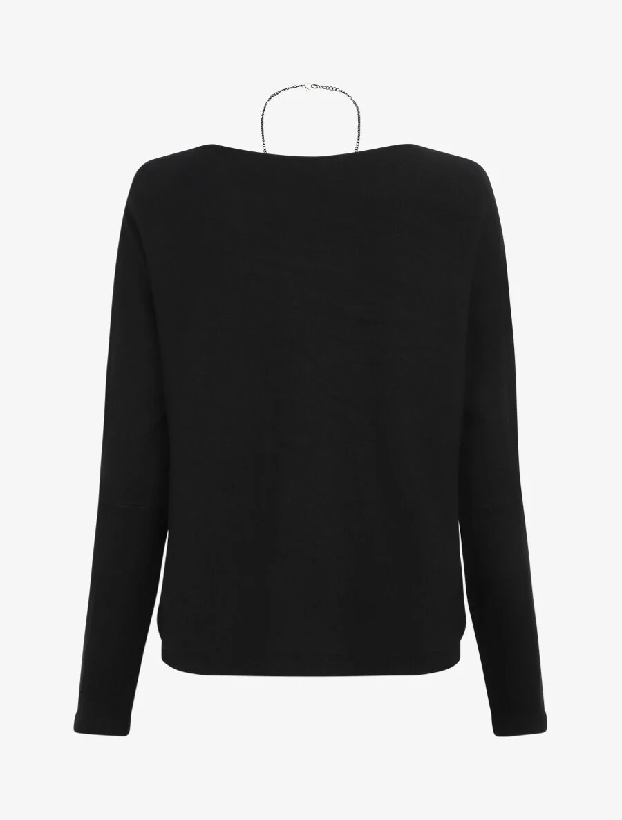 Pull ample uni à col bateau - Noir - Image 2