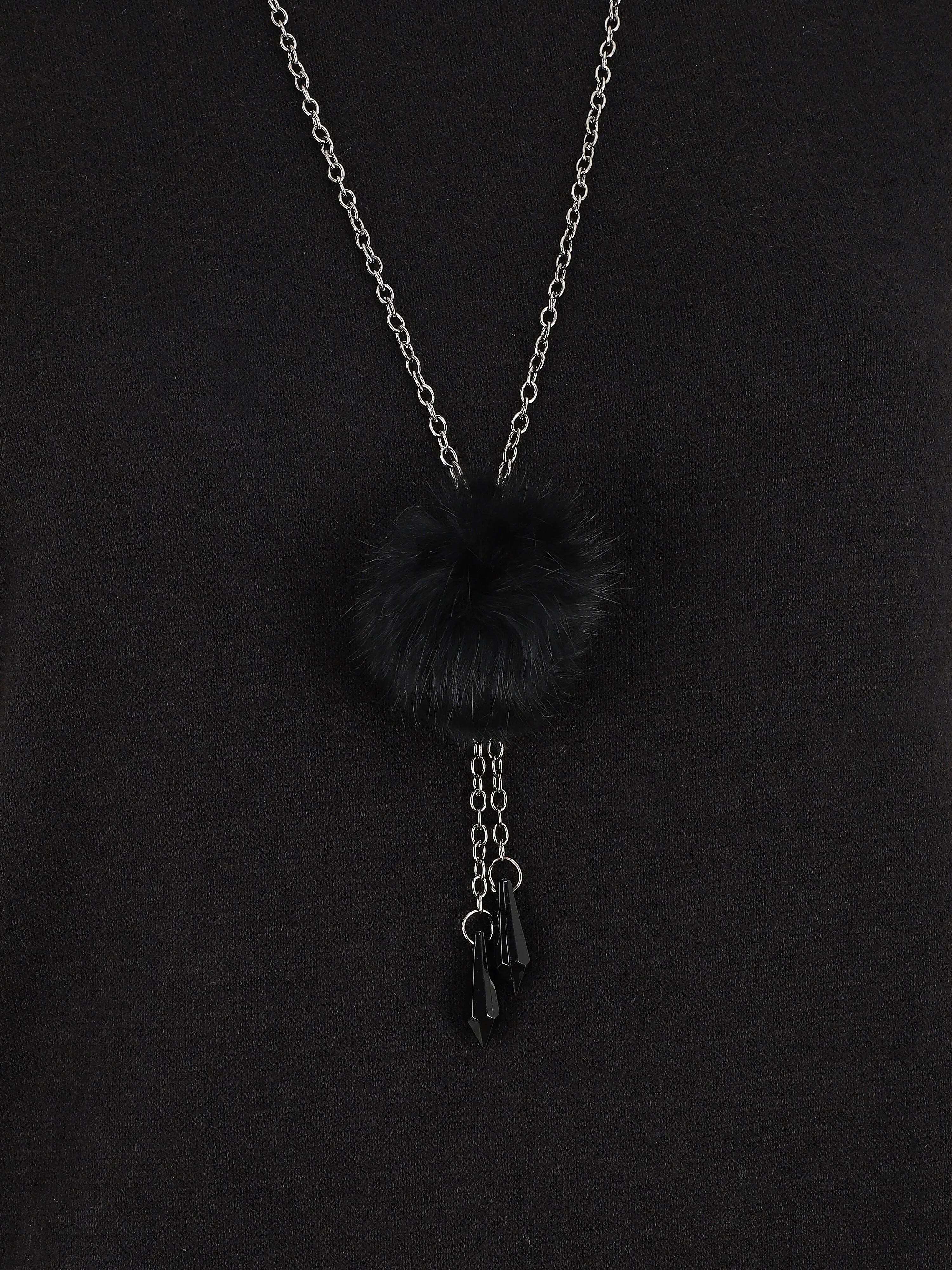 Pull ample uni avec sautoir - Noir - Image 3