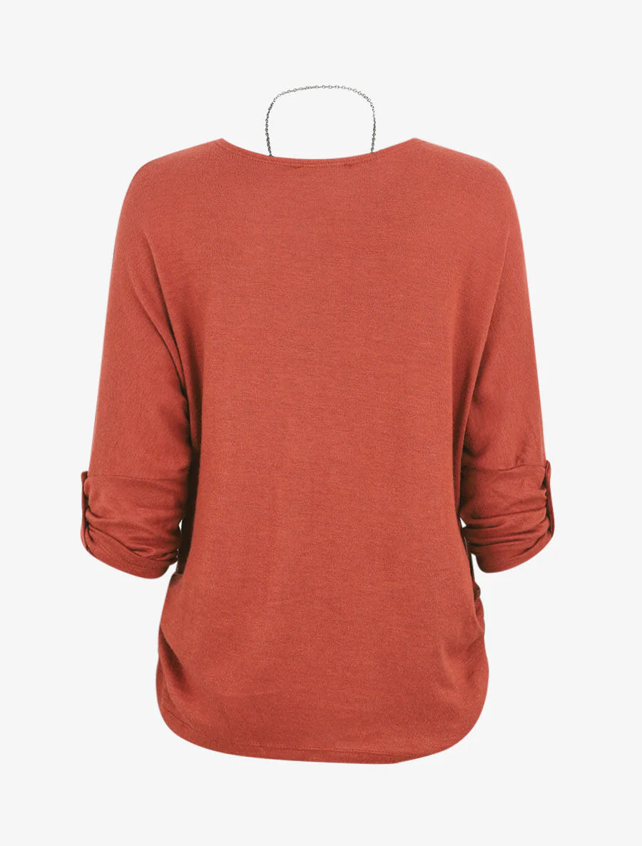 Pull ample uni avec sautoir - Rouille - Image 2