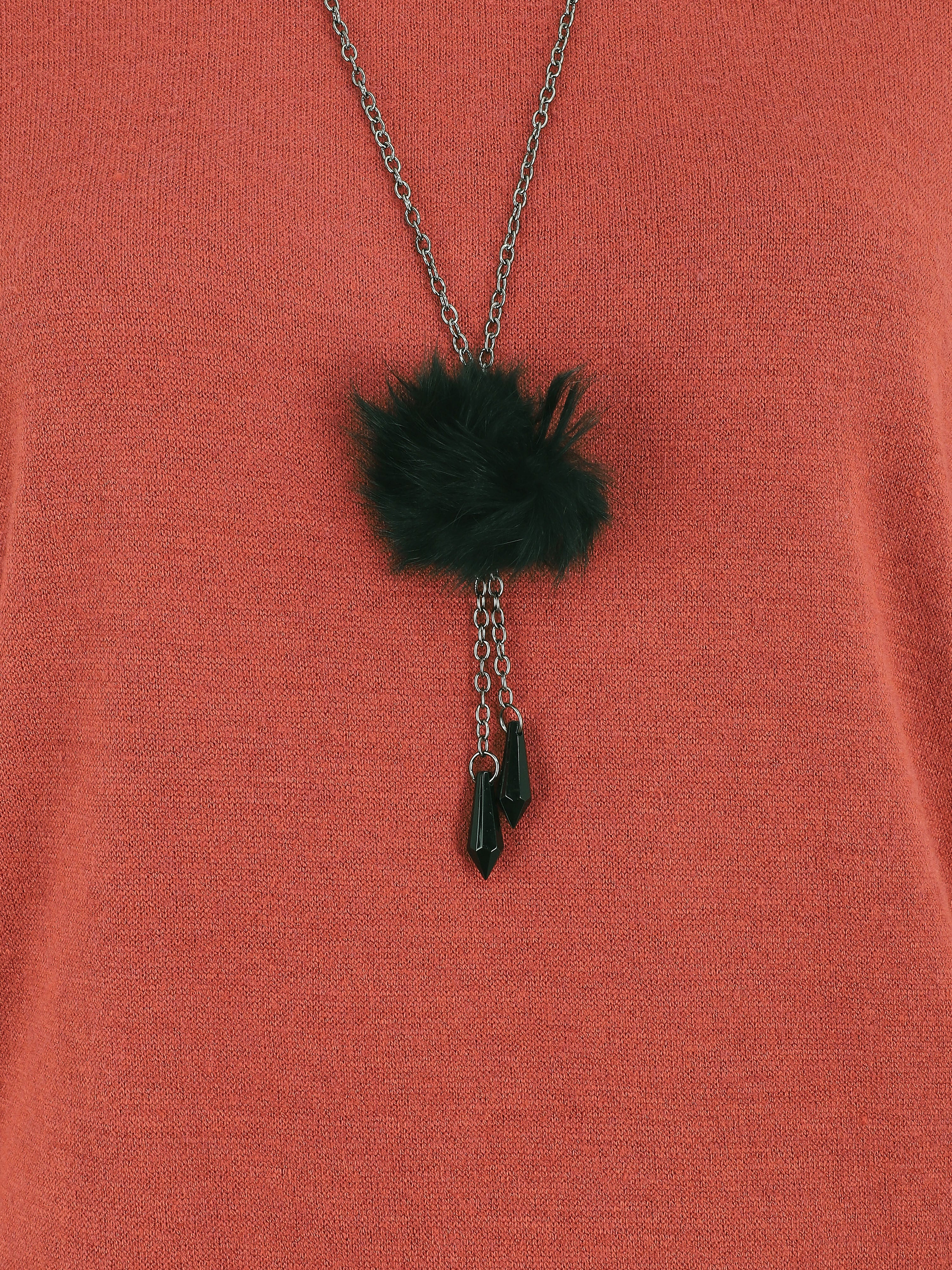 Pull ample uni avec sautoir - Rouille - Image 3