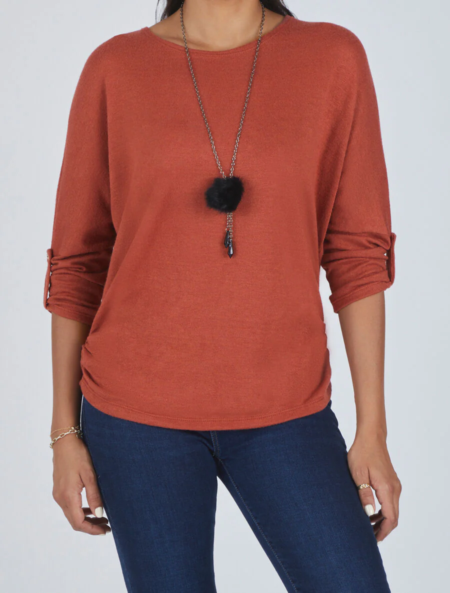 Pull ample uni avec sautoir - Rouille - Image 4