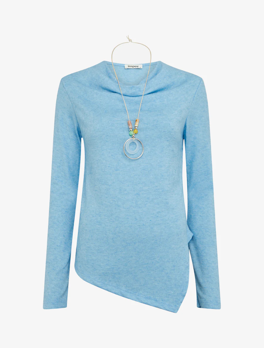 Pull asymétrique à col bénitier - Bleu ciel