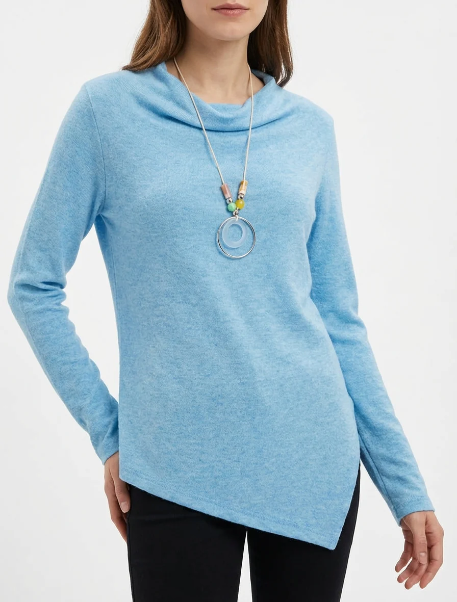 Pull asymétrique à col bénitier - Bleu ciel - Image 4