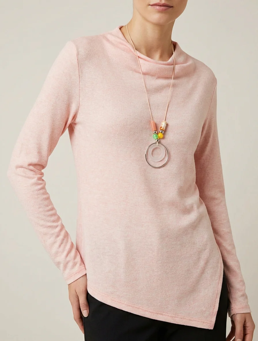 Pull asymétrique à col bénitier - Rose - Image 4