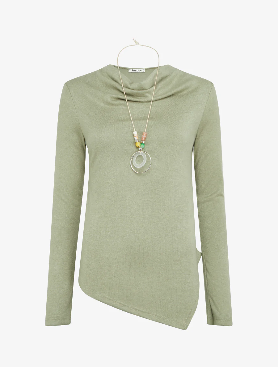 Pull asymétrique à col bénitier - Kaki