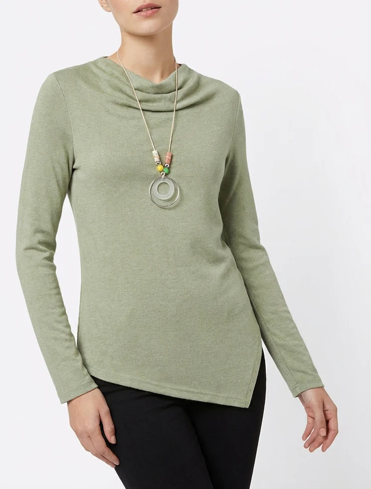 Pull asymétrique à col bénitier - Kaki - Image 4