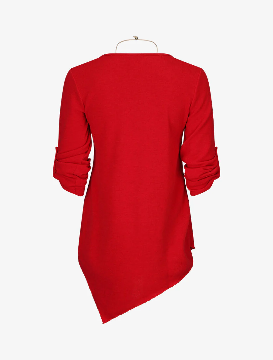 Pull asymétrique à manches rabattables - Rouge - Image 2