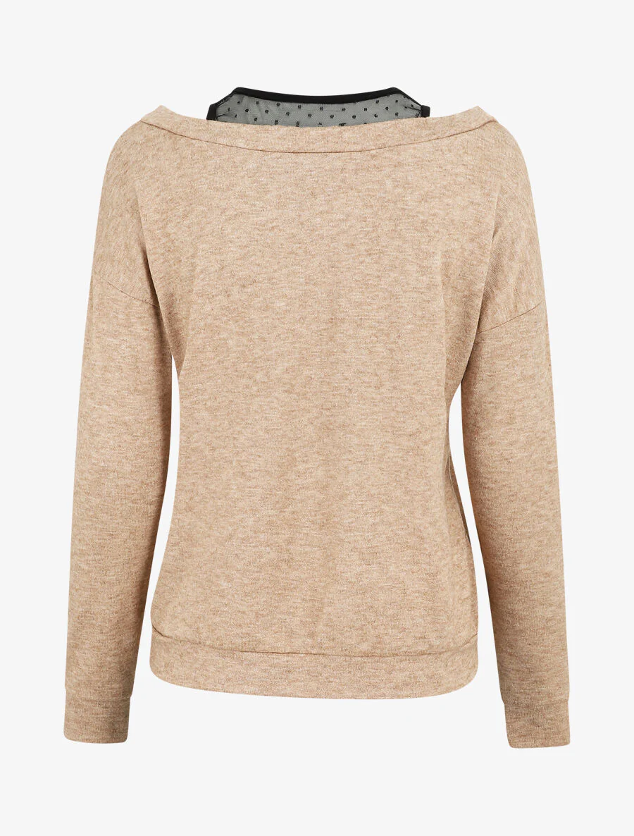 Pull bardot trompe l'oeil - Beige - Image 2