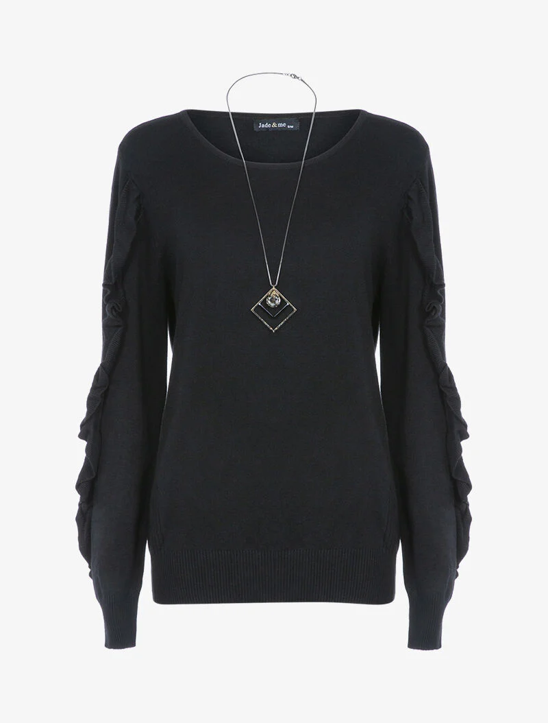 Pull basique à manches volantées - noir