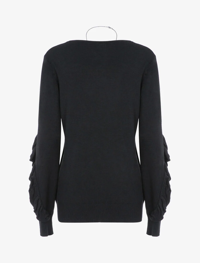 Pull basique à manches volantées - noir - Image 2