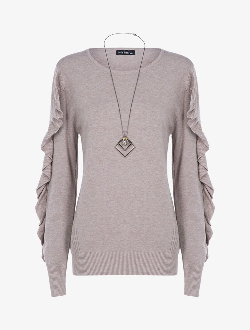 Pull basique à manches volantées - taupe