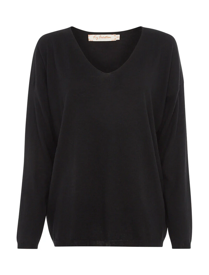 Pull basique dos liseré dentelle - noir