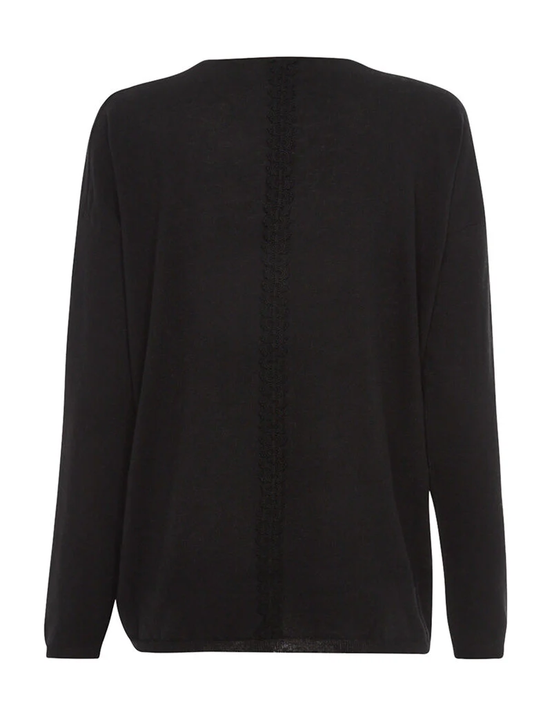Pull basique dos liseré dentelle - noir - Image 2