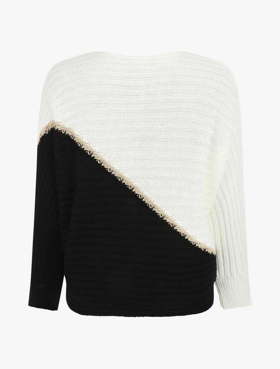 Pull bicolore à liseré doré - Noir - Image 2