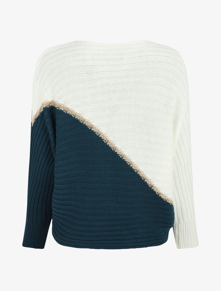 Pull bicolore à liseré doré - Bleu canard - Image 2