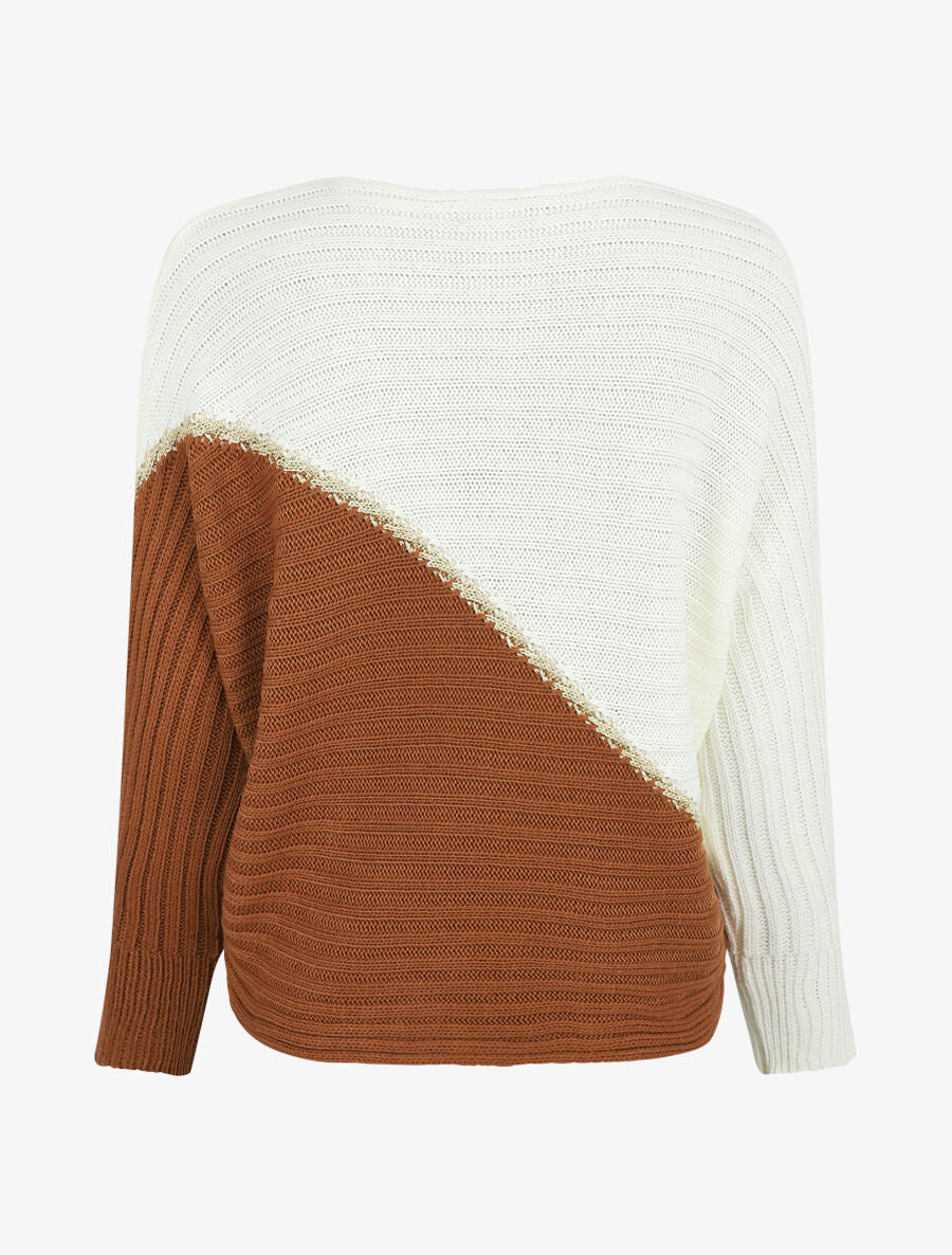 Pull bicolore à liseré doré - Camel - Image 2