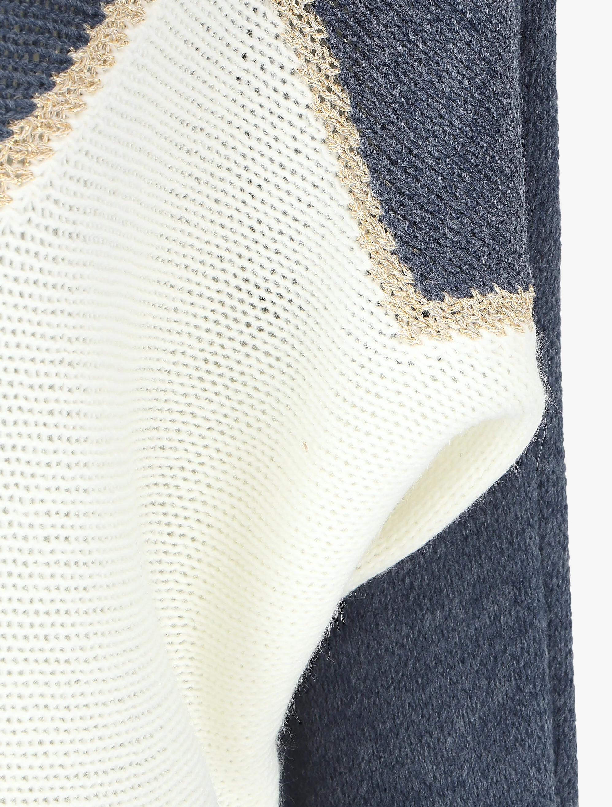 Pull bicolore à liseré doré zigzag - Bleu - Image 3