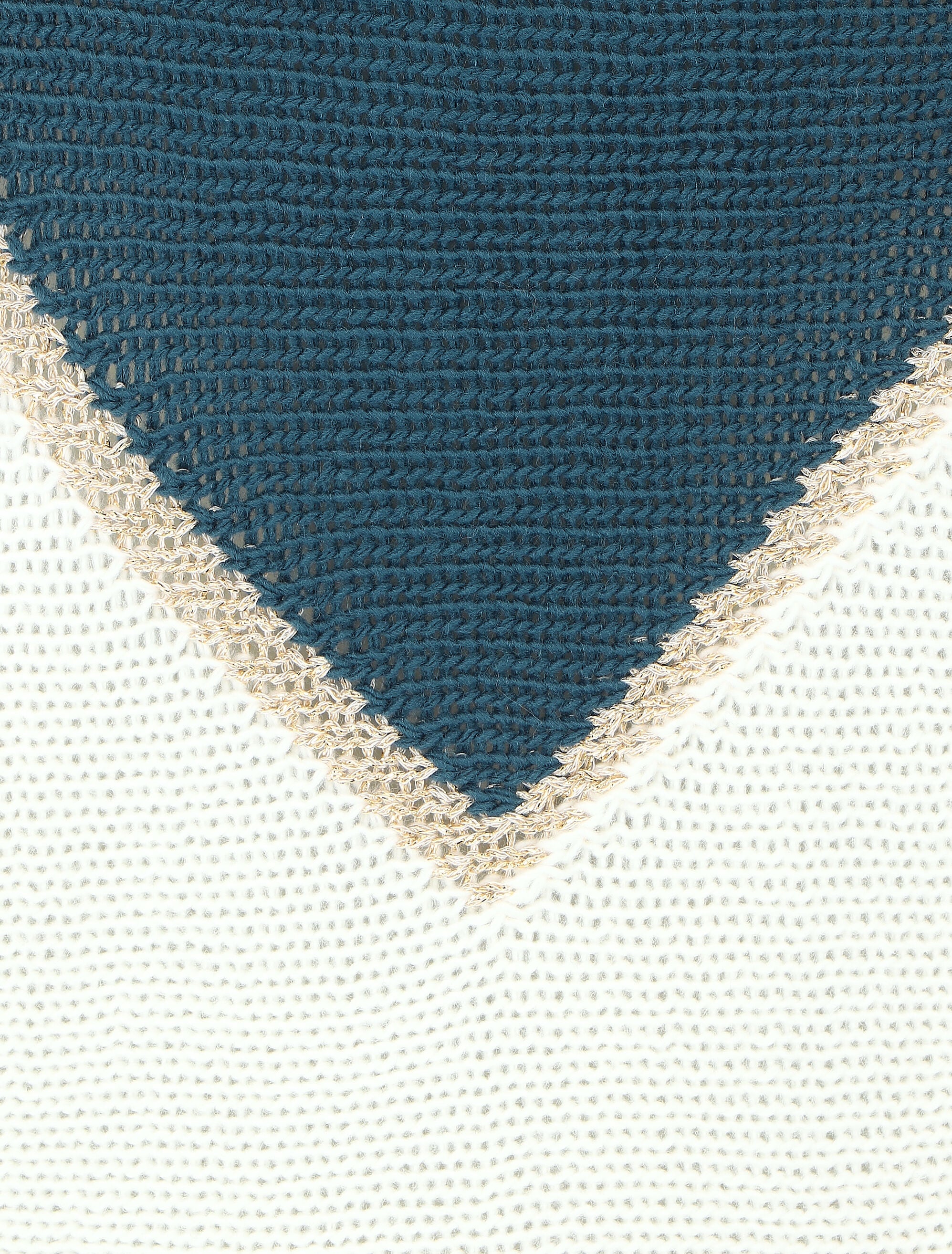 Pull bicolore à liseré doré zigzag - Bleu canard - Image 3