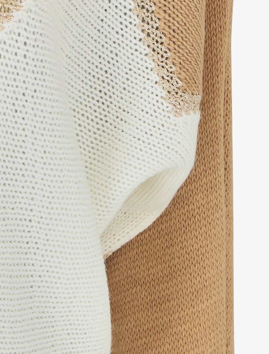 Pull bicolore à liseré doré zigzag - Beige - Image 3