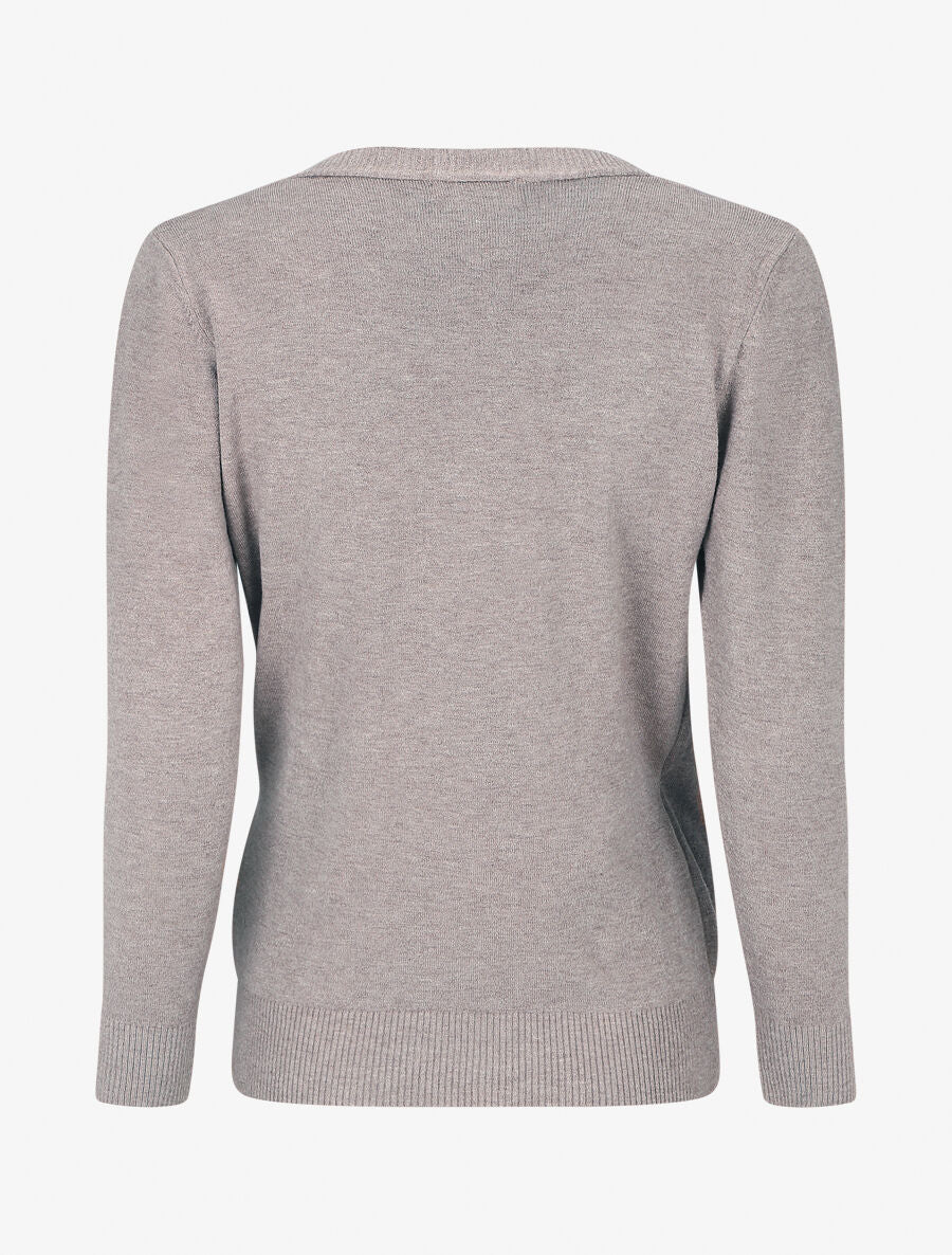 Pull cache-coeur à détail dentelle - Taupe - Image 2