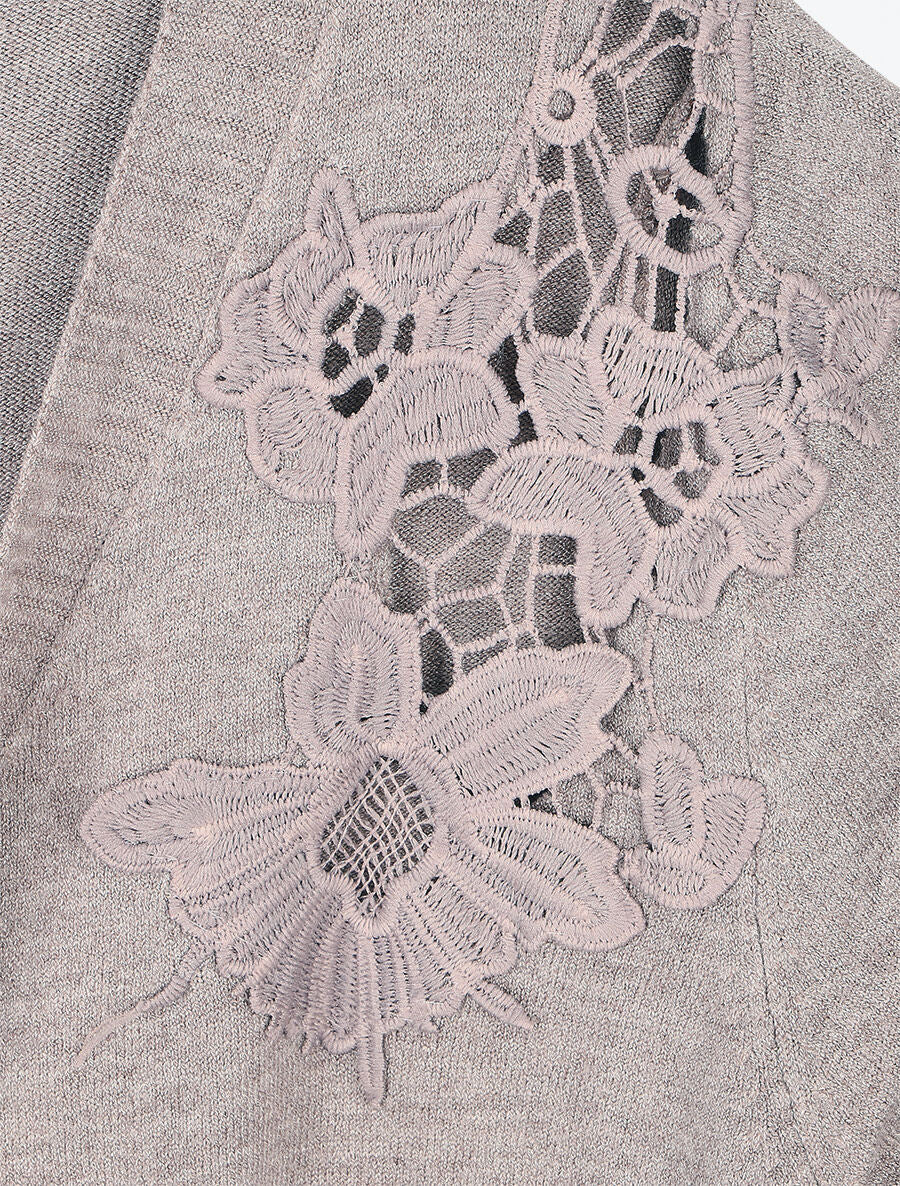 Pull cache-coeur à détail dentelle - Taupe - Image 3