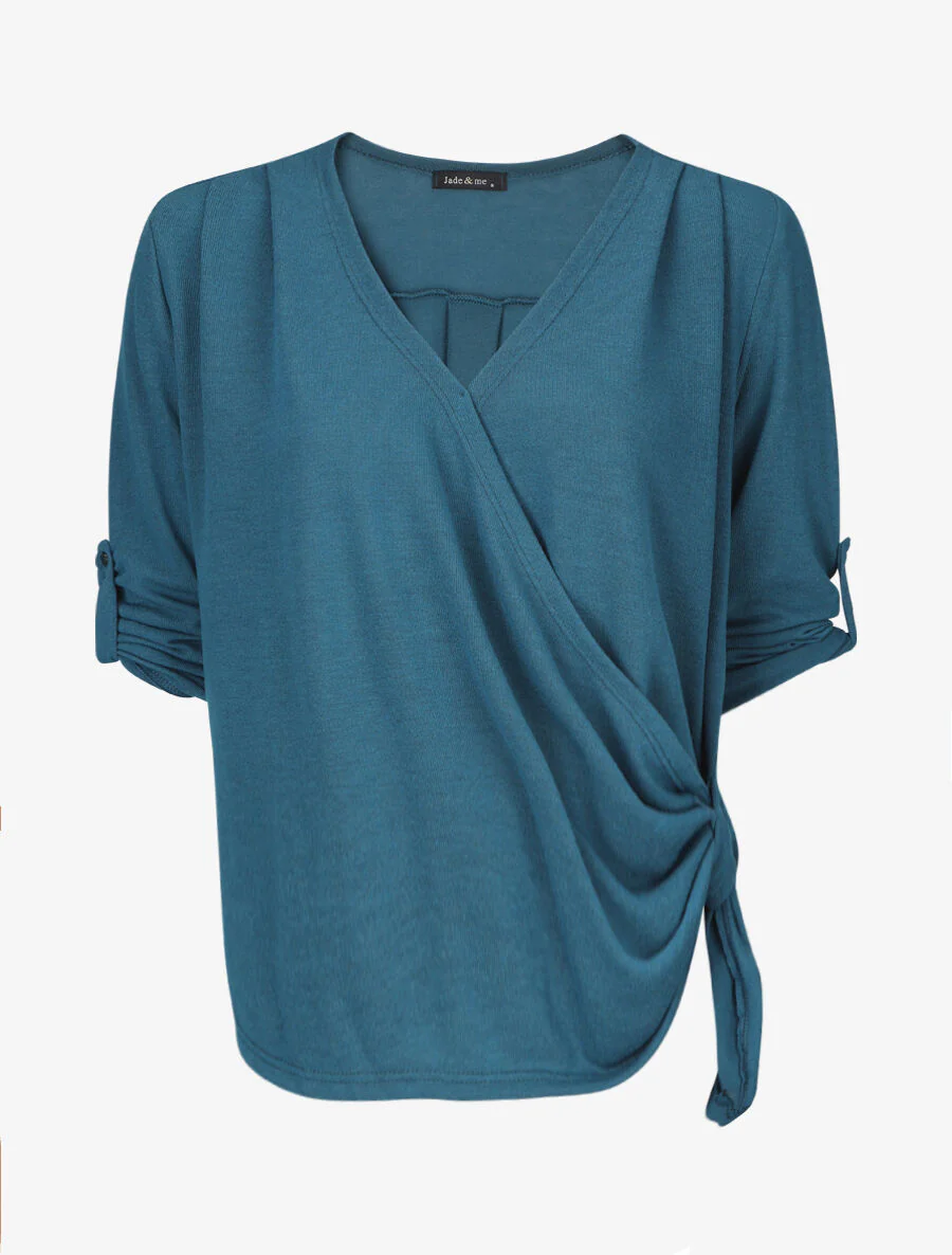 Pull cache-coeur à manches rabattables - Bleu canard