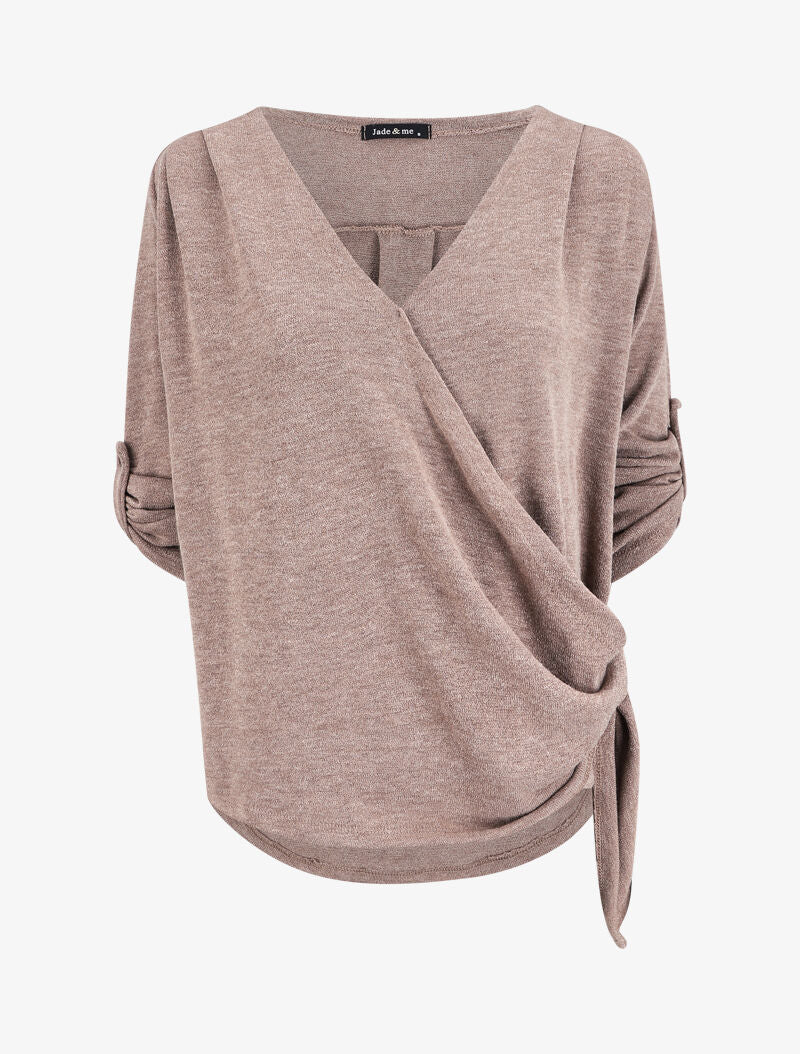 Pull cache-coeur à manches retroussables - Taupe