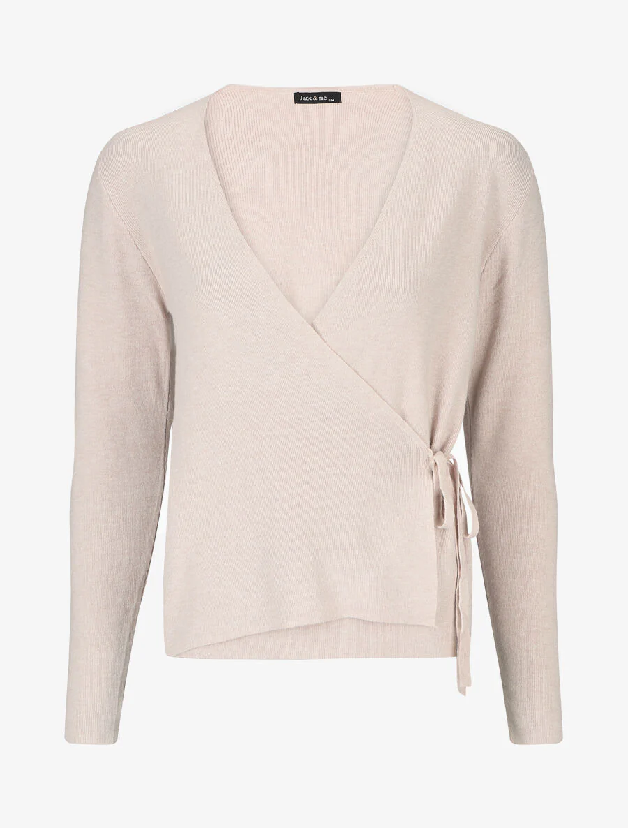 Pull cache-coeur et liens à nouer - Beige