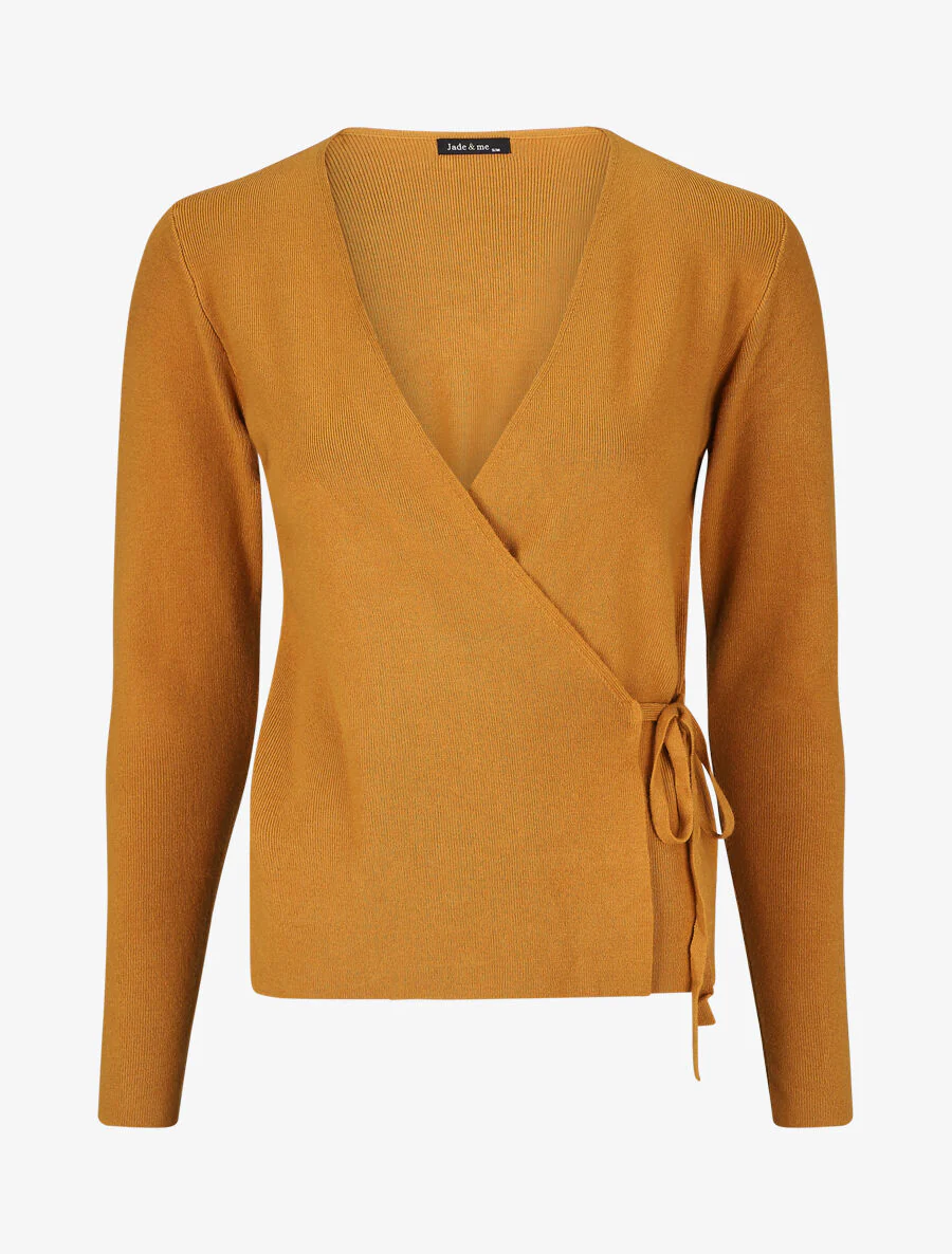 Pull cache-coeur et liens à nouer - Jaune moutarde