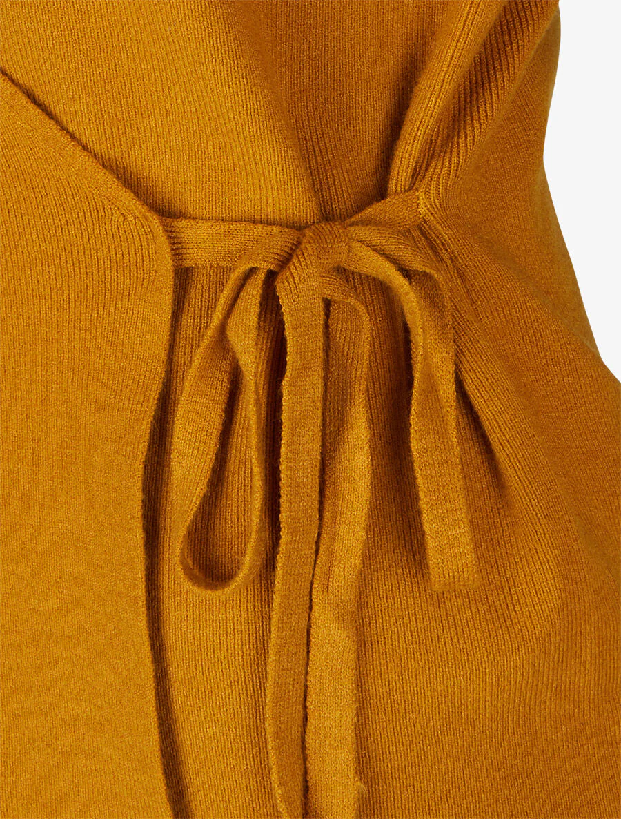 Pull cache-coeur et liens à nouer - Jaune moutarde - Image 3