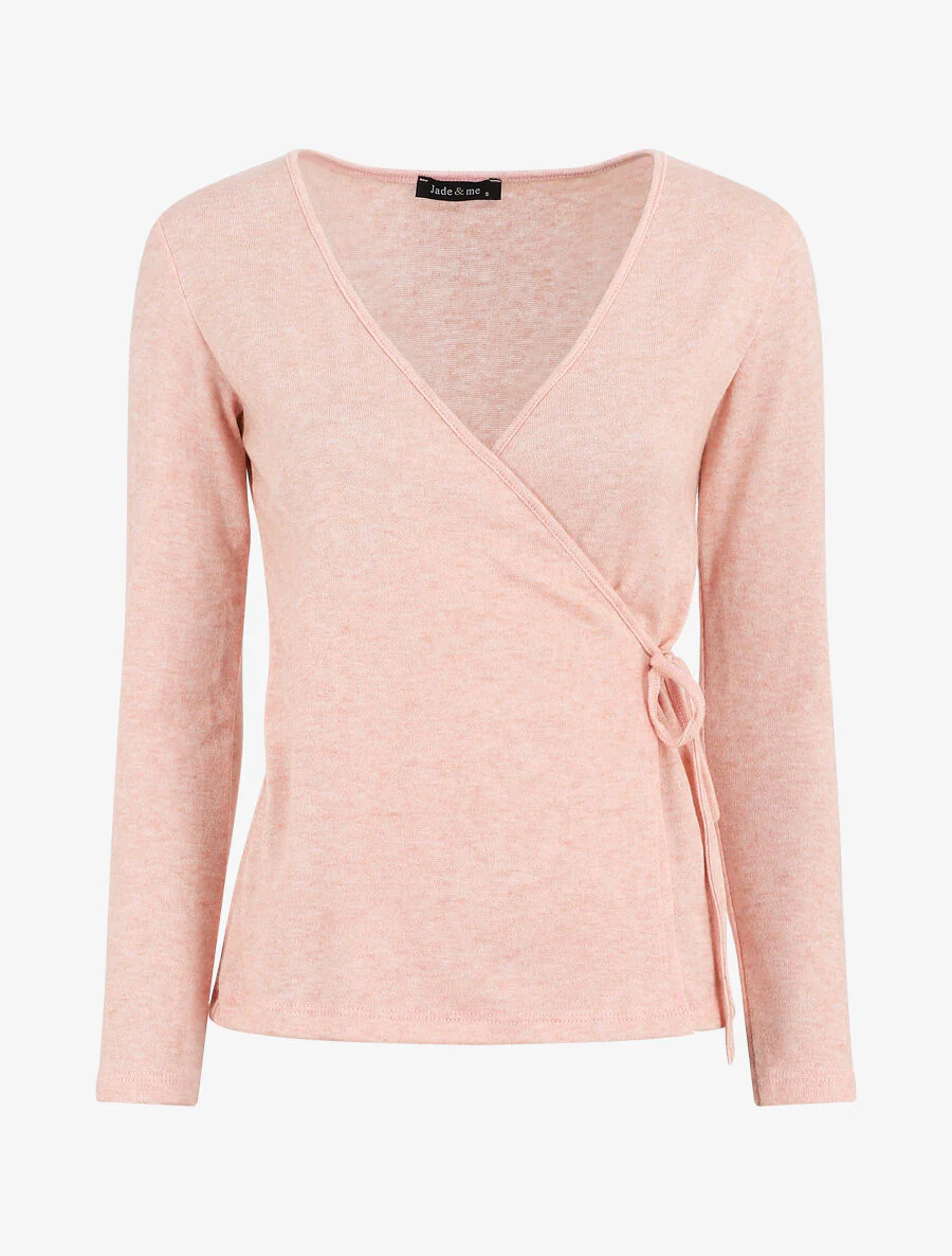 Pull cache-coeur uni - Rose poudré