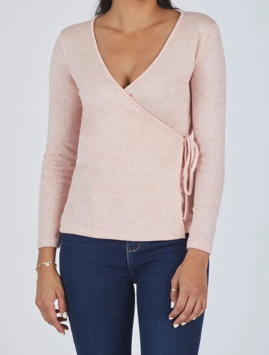 Pull cache-coeur uni - Rose poudré - Image 4