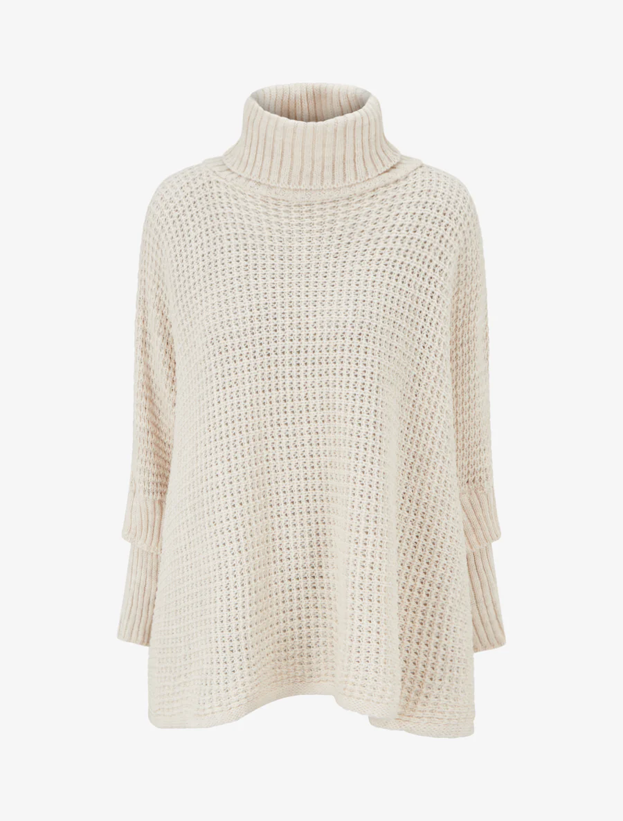 Pull carré style poncho à col roulé - Beige