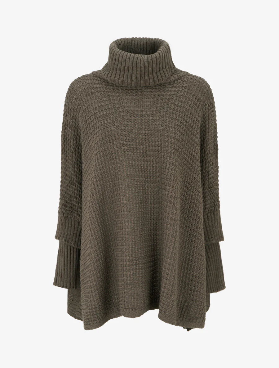 Pull carré style poncho à col roulé - Kaki