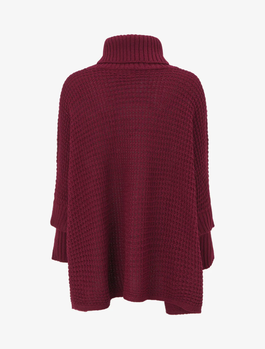 Pull carré style poncho à col roulé - Lie de vin - Image 2