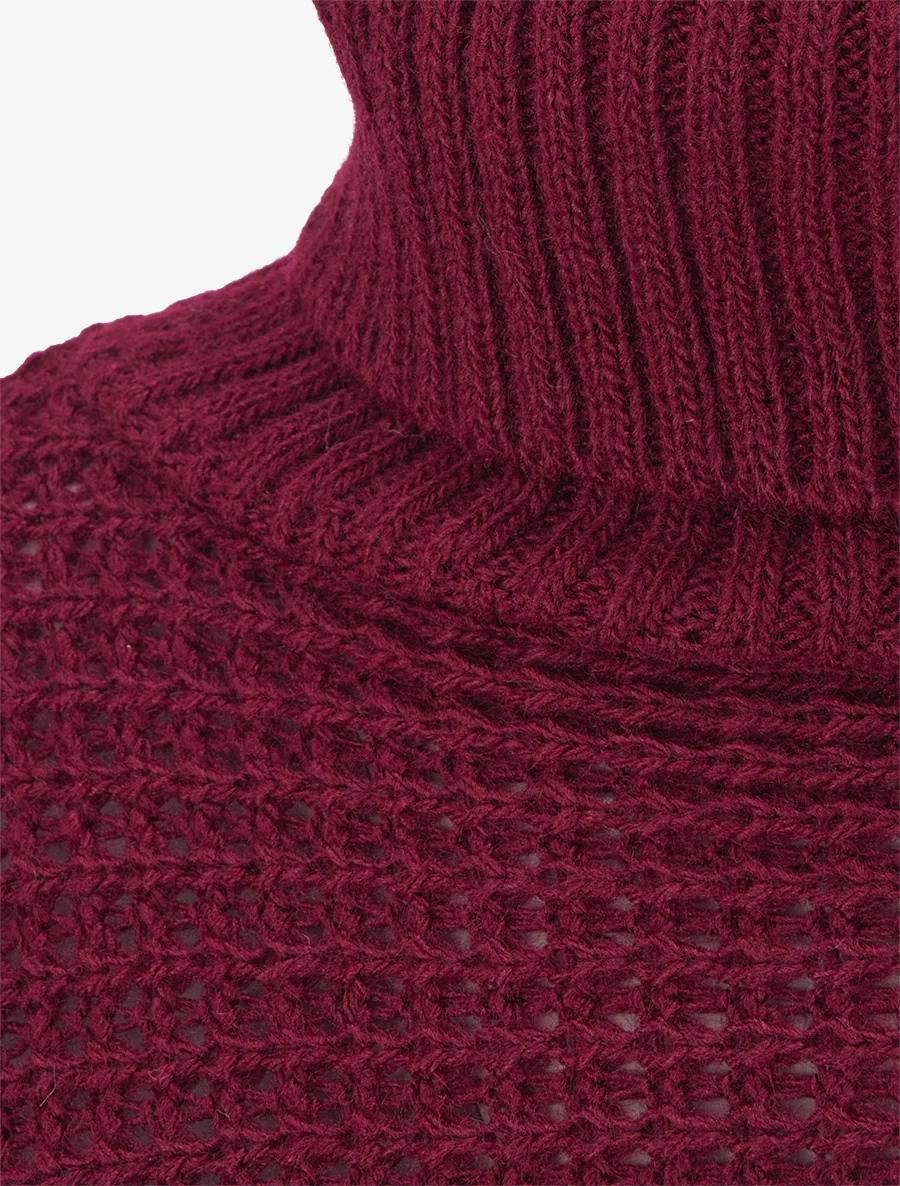 Pull carré style poncho à col roulé - Lie de vin - Image 3