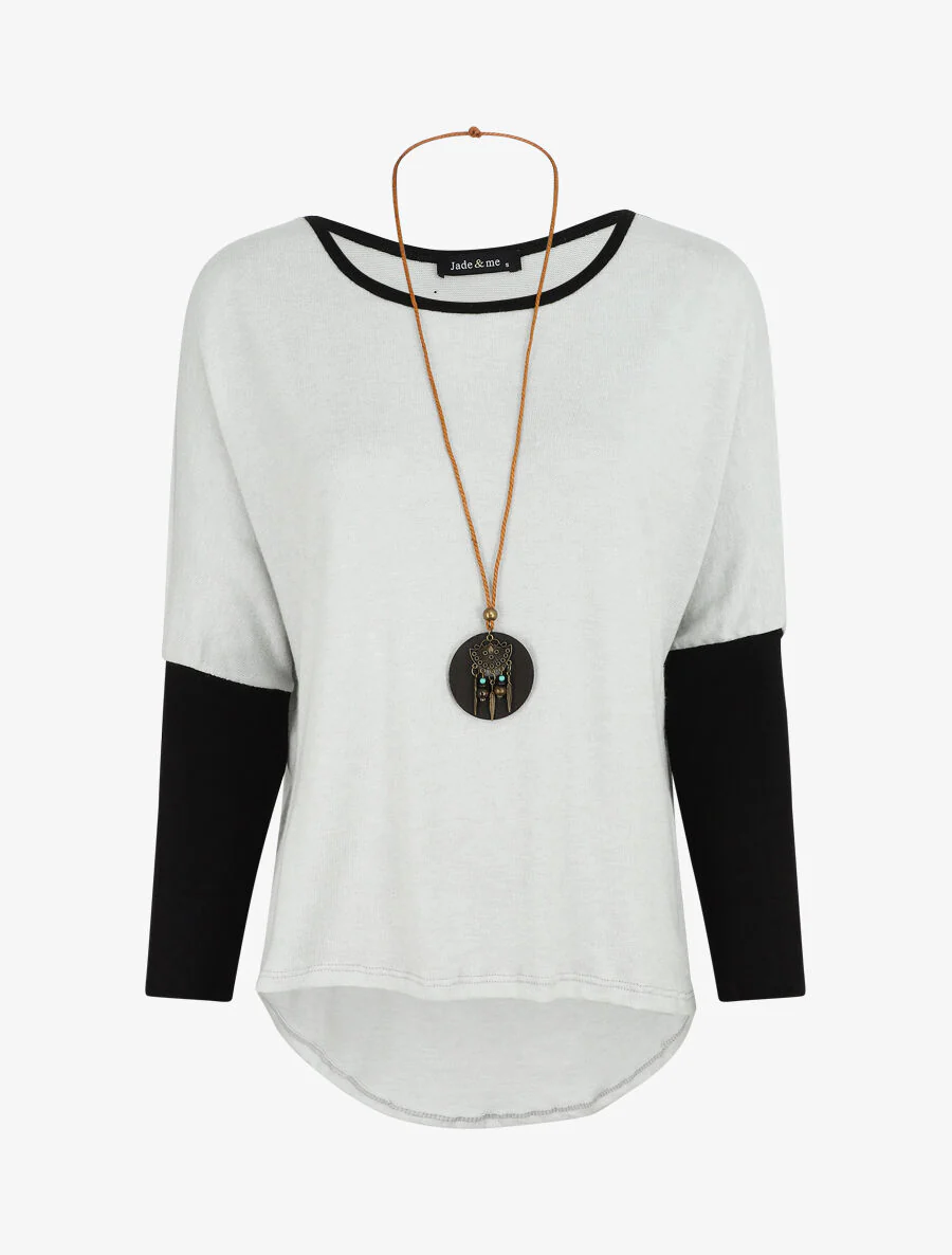 Pull chauve-souris à bas asymétrique - Blanc