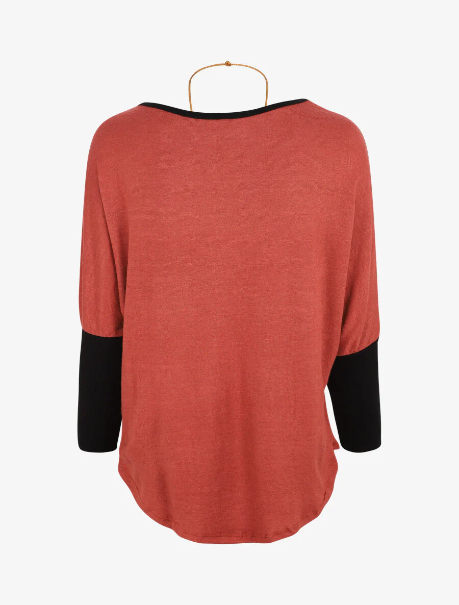 Pull chauve-souris à bas asymétrique - Terre de sienne - Image 2