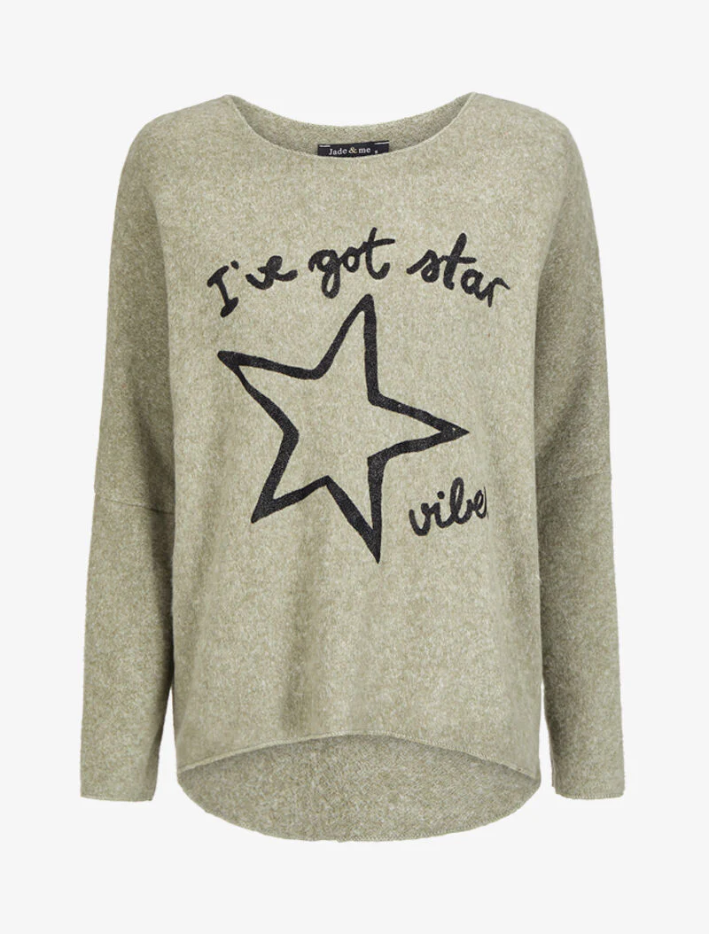 Pull chauve-souris à imprimé "I've got star" - Vert olive