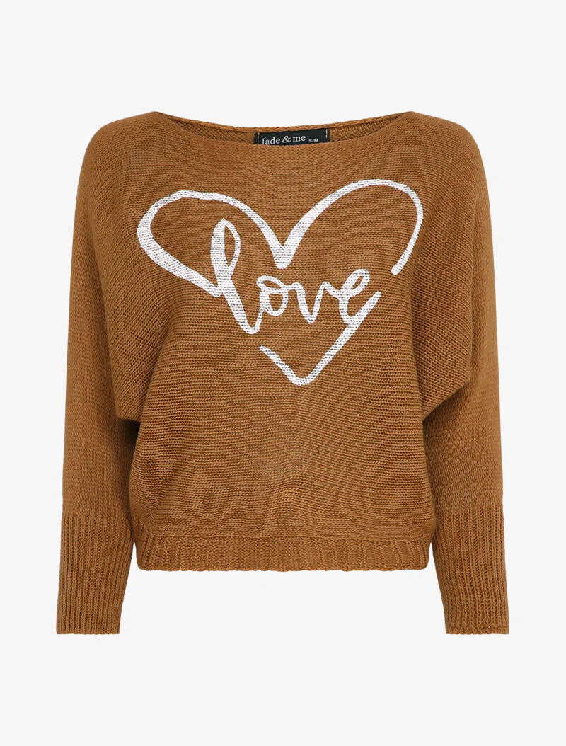 Pull chauve-souris à imprimé LOVE - Camel