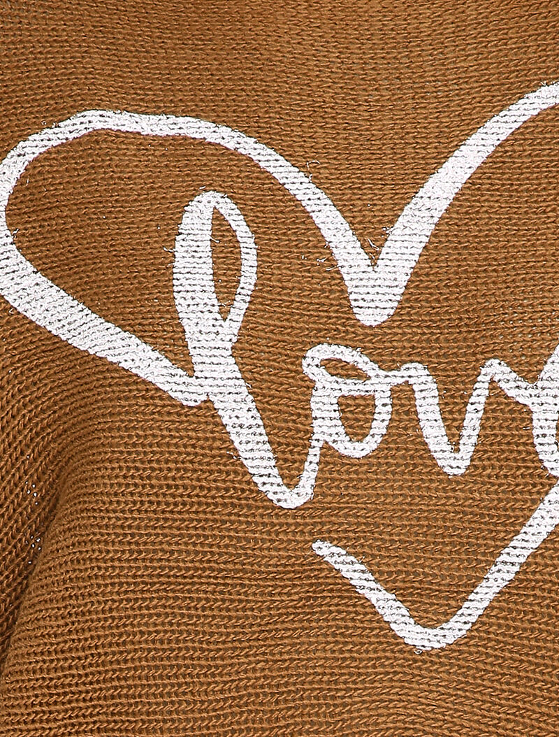 Pull chauve-souris à imprimé LOVE - Camel - Image 3