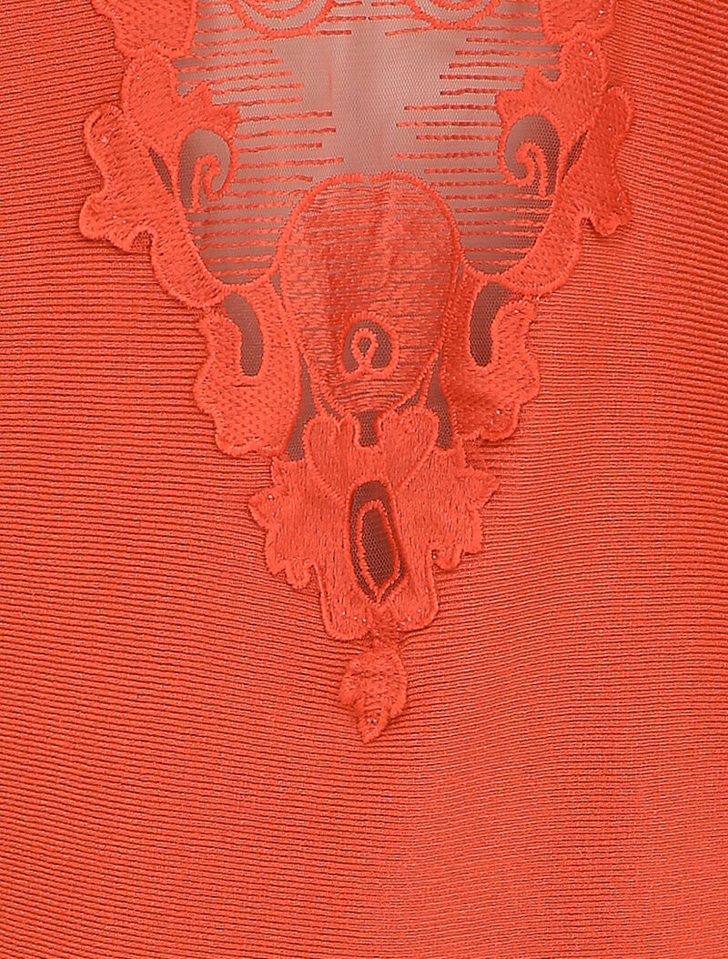 Pull chauve-souris avec dentelle au dos - Rouge - Image 3