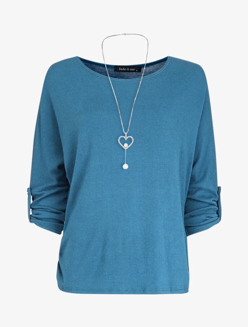 Pull chauve souris avec sautoir - Bleu