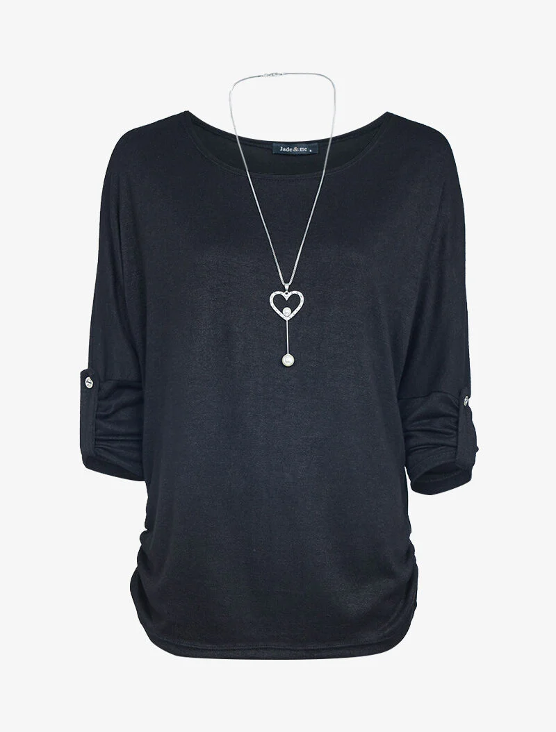 Pull chauve souris avec sautoir - Noir