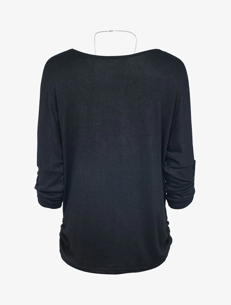 Pull chauve souris avec sautoir - Noir - Image 2
