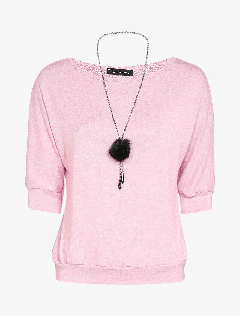 Pull chauve-souris avec sautoir - Rose