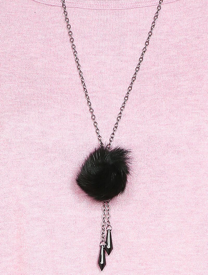 Pull chauve-souris avec sautoir - Rose - Image 3