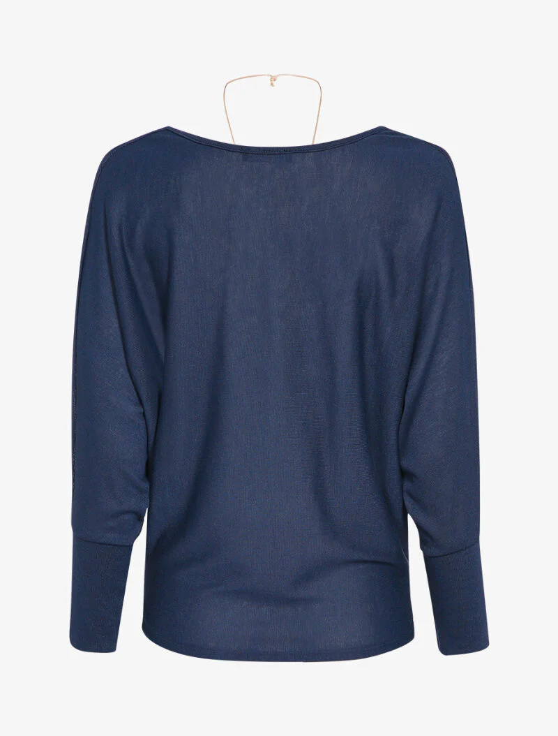Pull chauve-souris uni - Bleu marine - Image 2