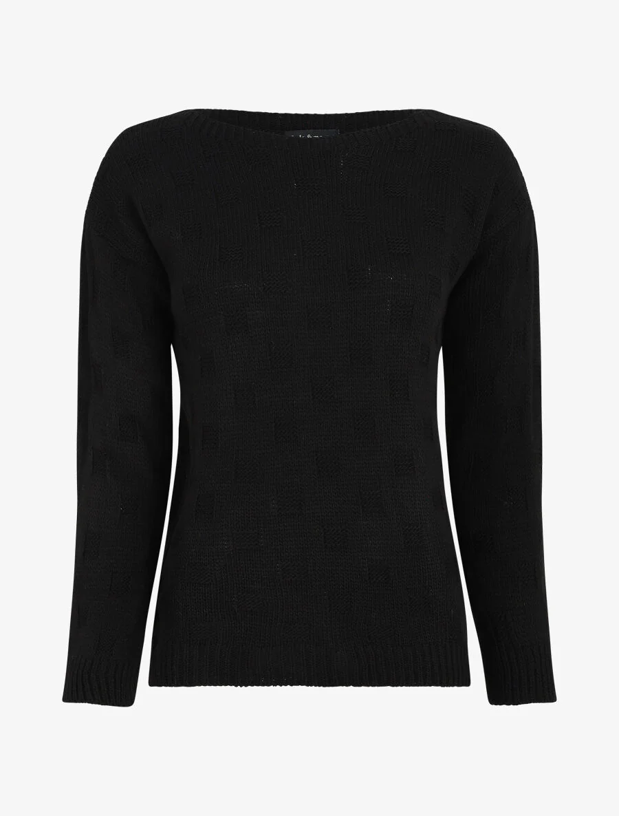 Pull classique à imprimé effet damier - Noir