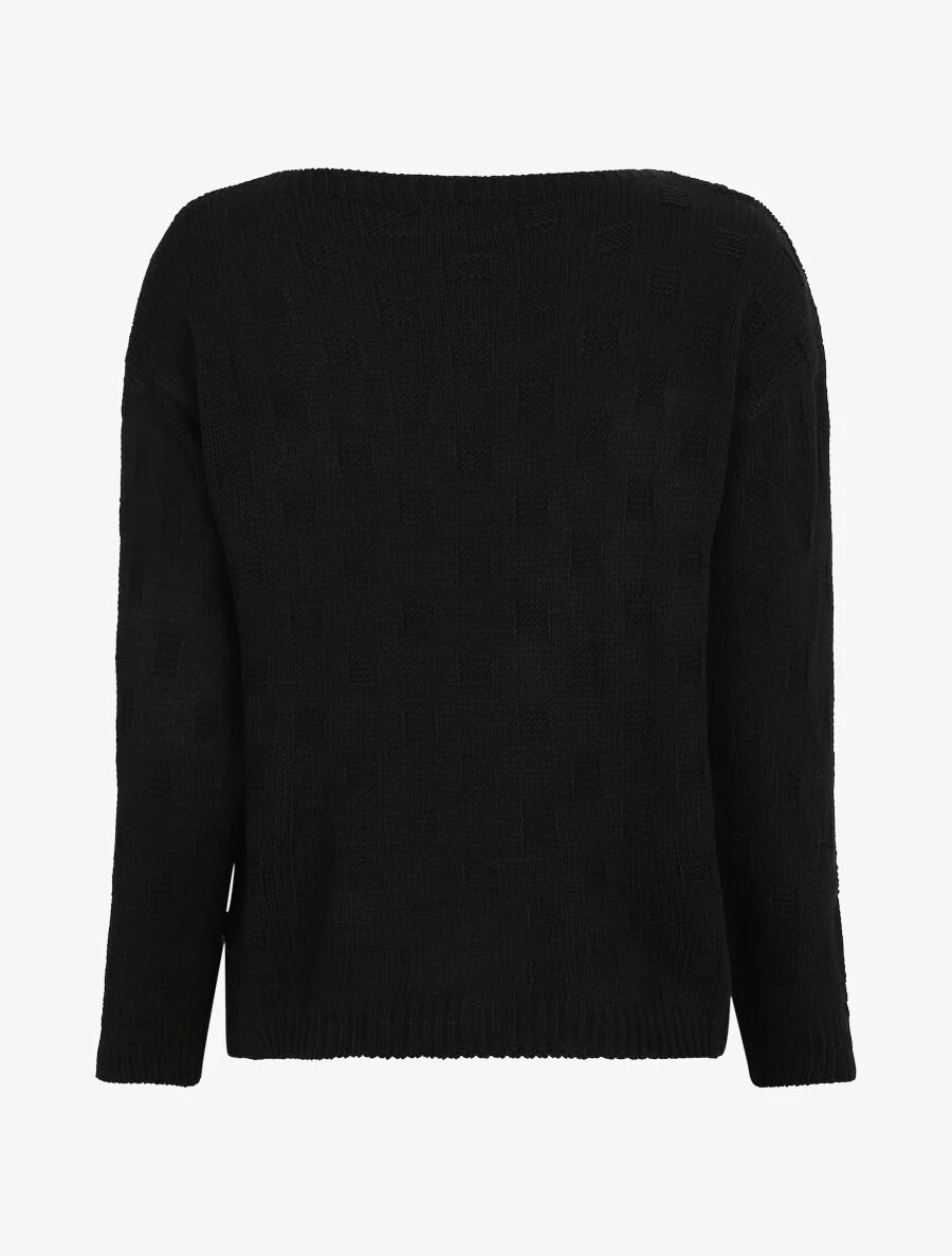 Pull classique à imprimé effet damier - Noir - Image 2